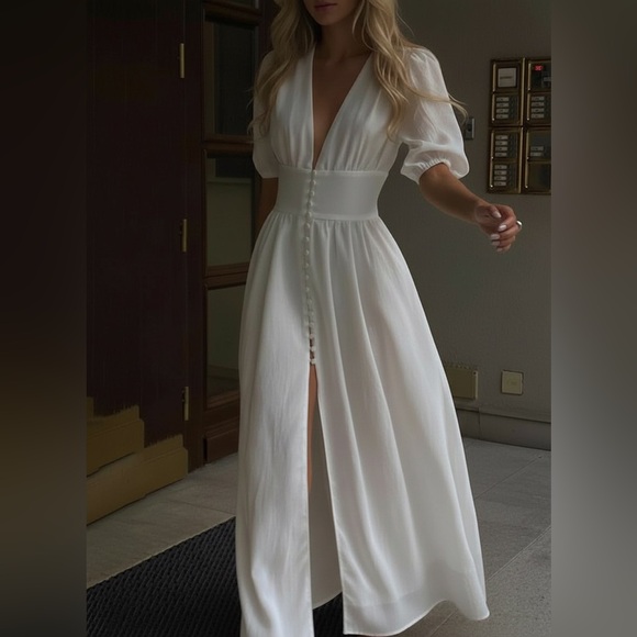 Commense Dresses & Skirts - Commense Frenchy Button Split Long Dress